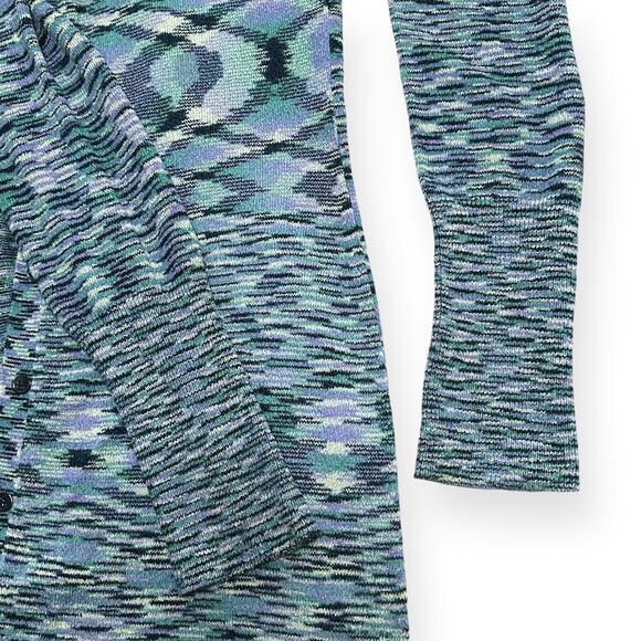 Vintage BCBGMAXAZRIA Y2K Cardigan Sweater Dress Button Up Sheath Teal Abstract - Picture 7 of 9